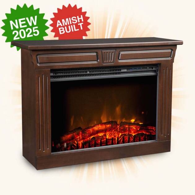 Heat Surge Amish Fireplace - Genuine Real Wood Amish-Built Mantle - Electric Fireplace Heater - Hi-Def Fireless Flame