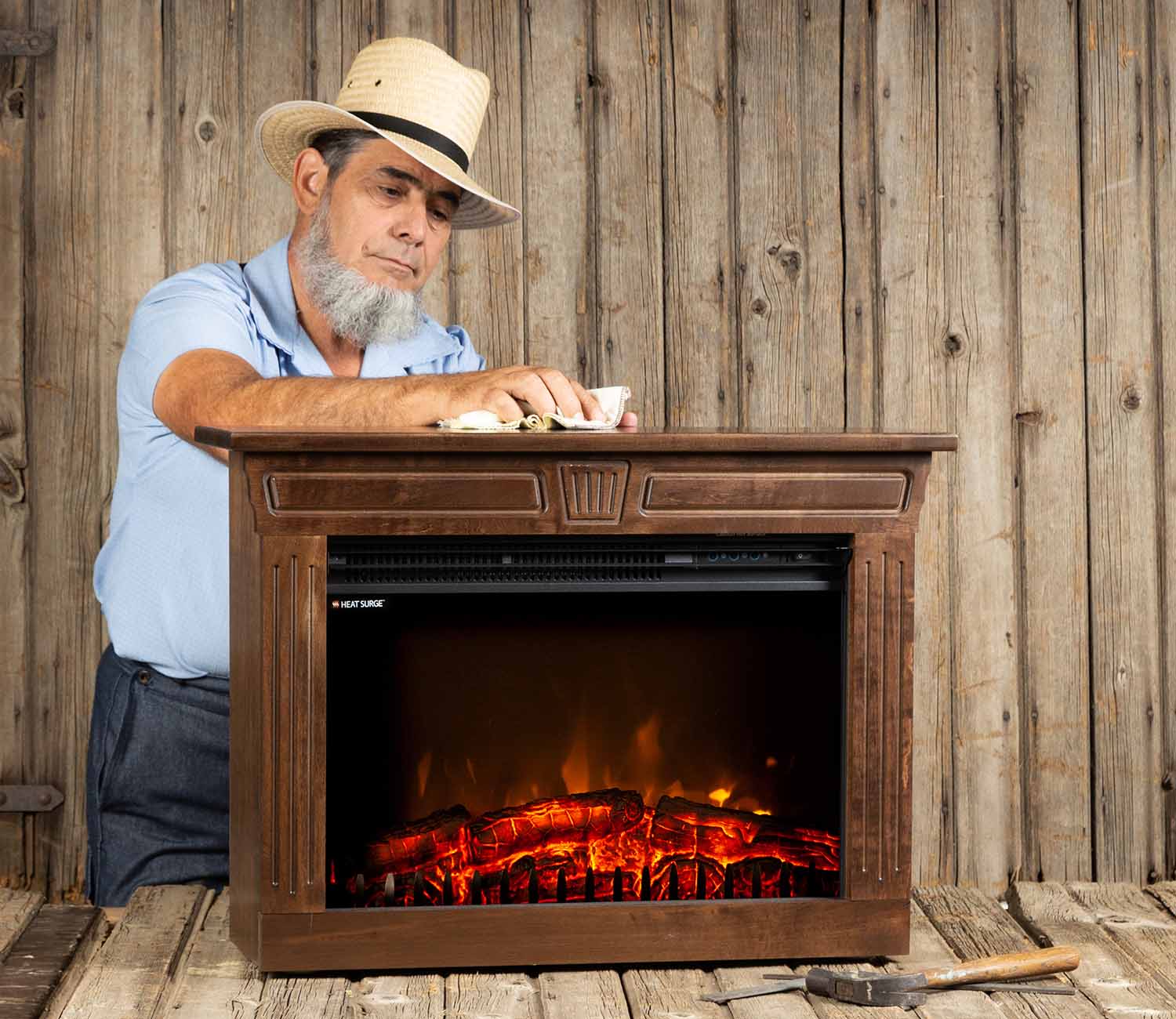 Amish Man Polishing an Amish Fireplace